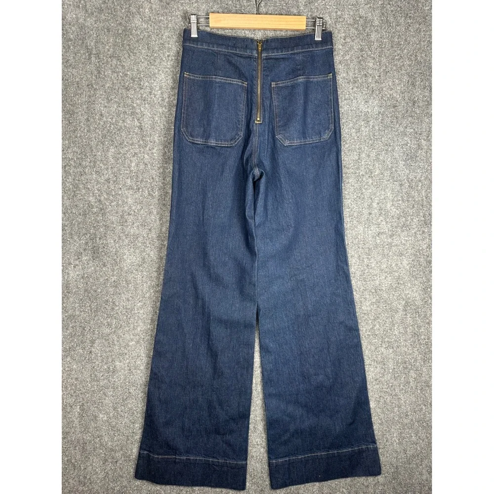 J.Crew Womens Sailor Button Denim Trouser 6 TALL Nautical Wide Leg Indigo Jeans - Picture 9 of 11